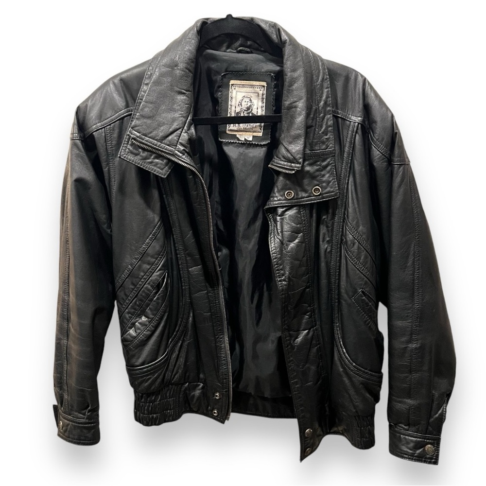 Vintage HB Leather Jacket Bomber Zipup Black Medium